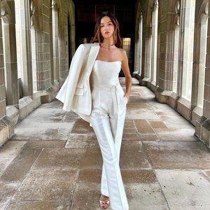 Michelle Farmer Silk & Ivory Strapless Jumpsuit
